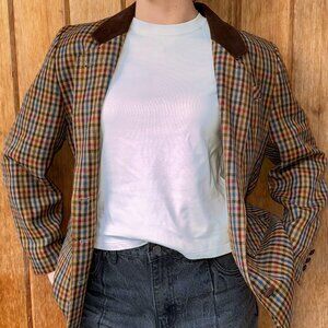 Plaid Blazer Jacket with Brown Collar